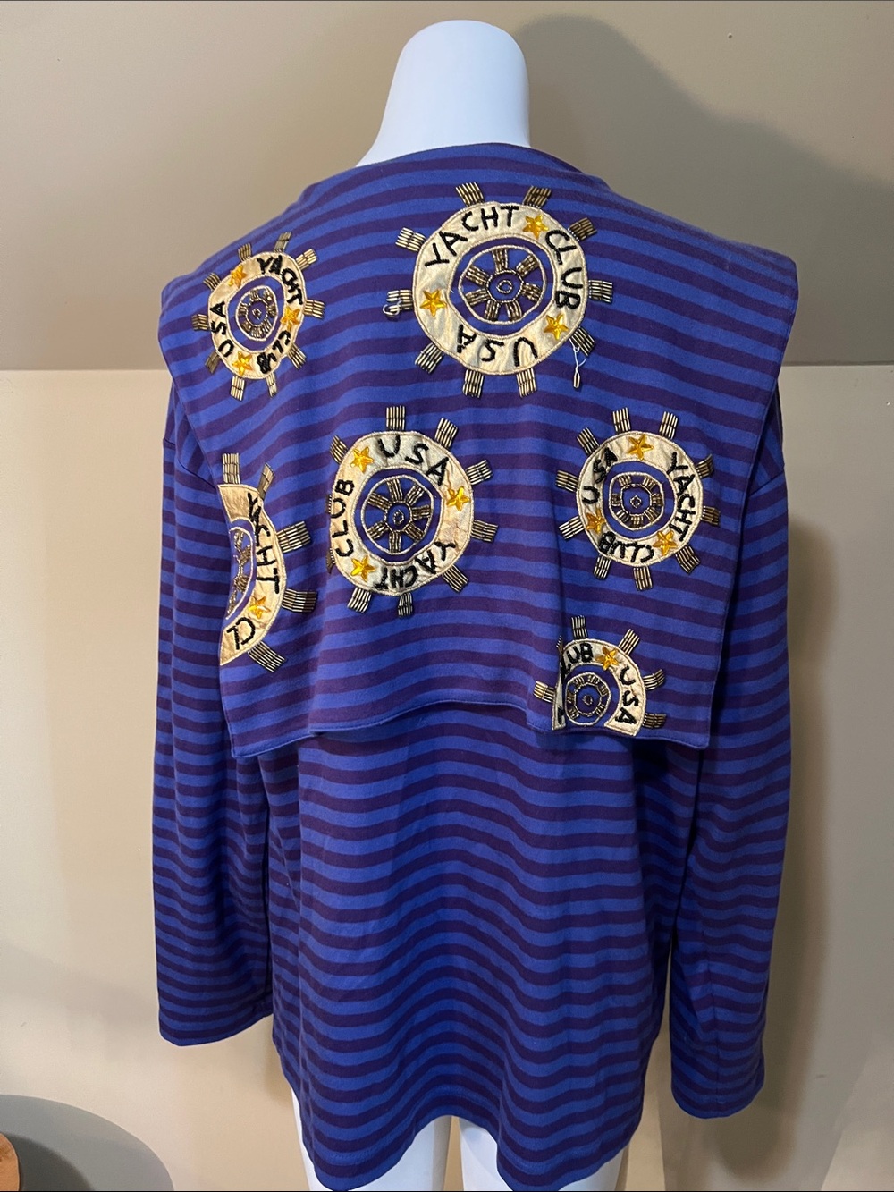 Vintage 90s Cedars Purple Striped Sequin-Trim Sailor Jacket ⚓️🚢 100% Cotton